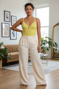 Popilush Lace Deep V-Neck Shapewear Bodysuit Yellow Size XL Coquette Glam